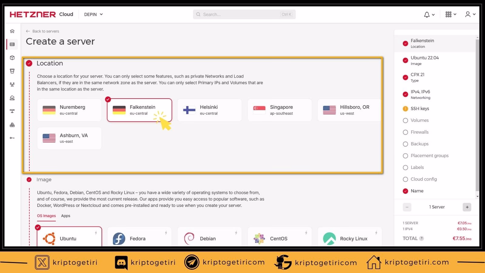 hetzner server oluşturma, location