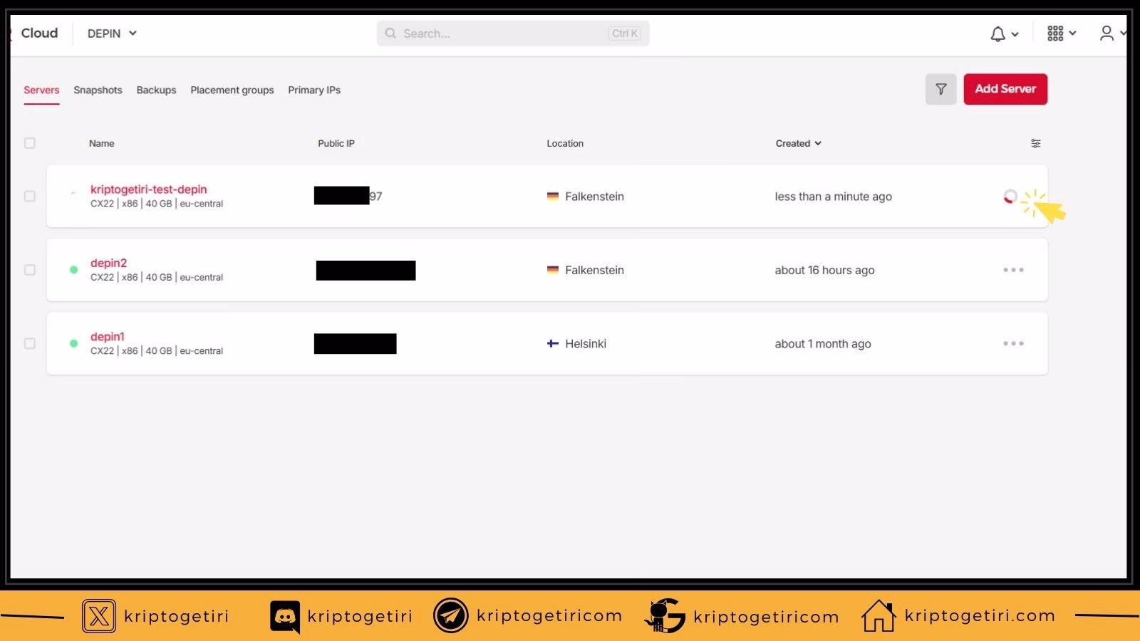 hetzner server oluşturma işlemi