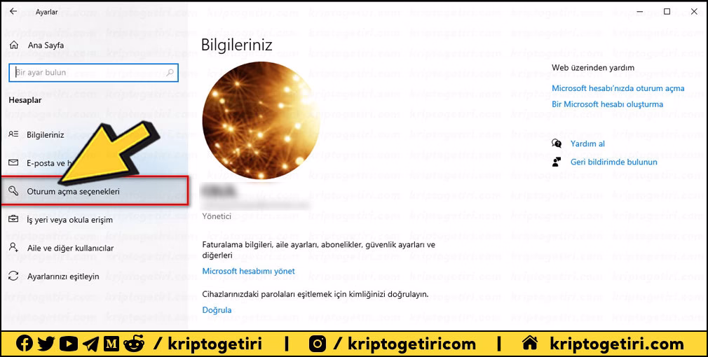 Oturum açma seçenekleri