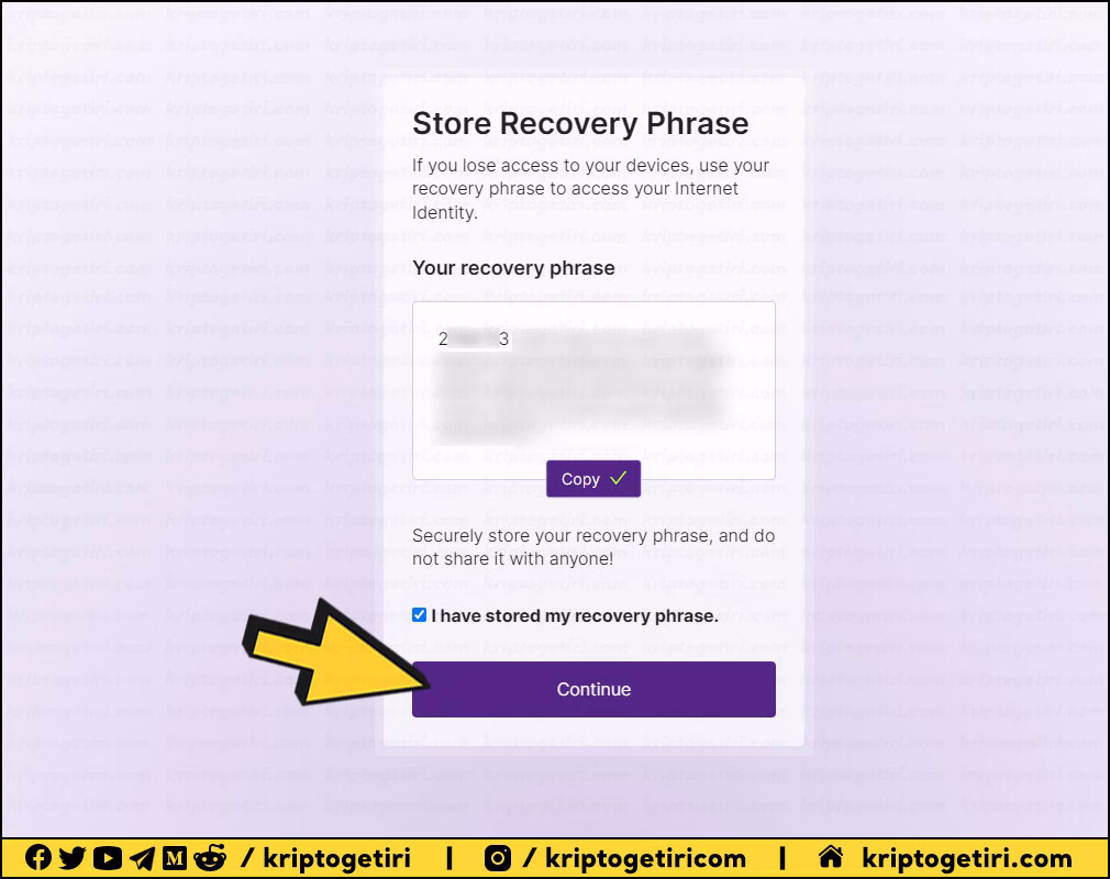 I have stored my recovery phrase