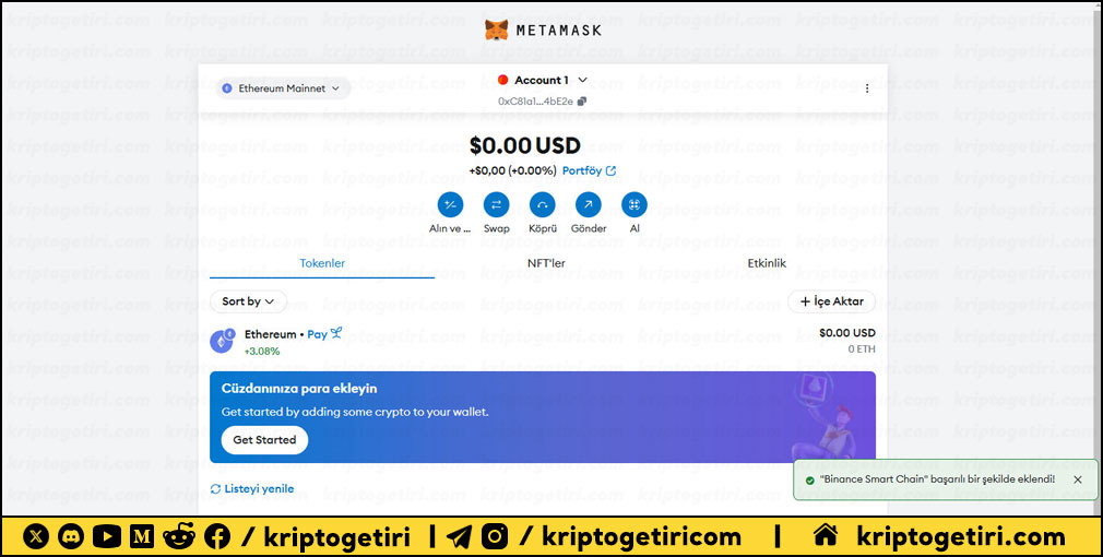 metamask cüzdana binance ağını ekleme