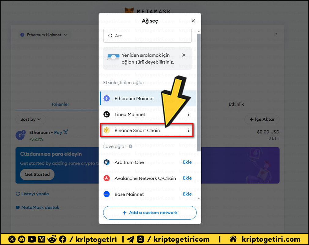 binance smart chain ekleme metamask