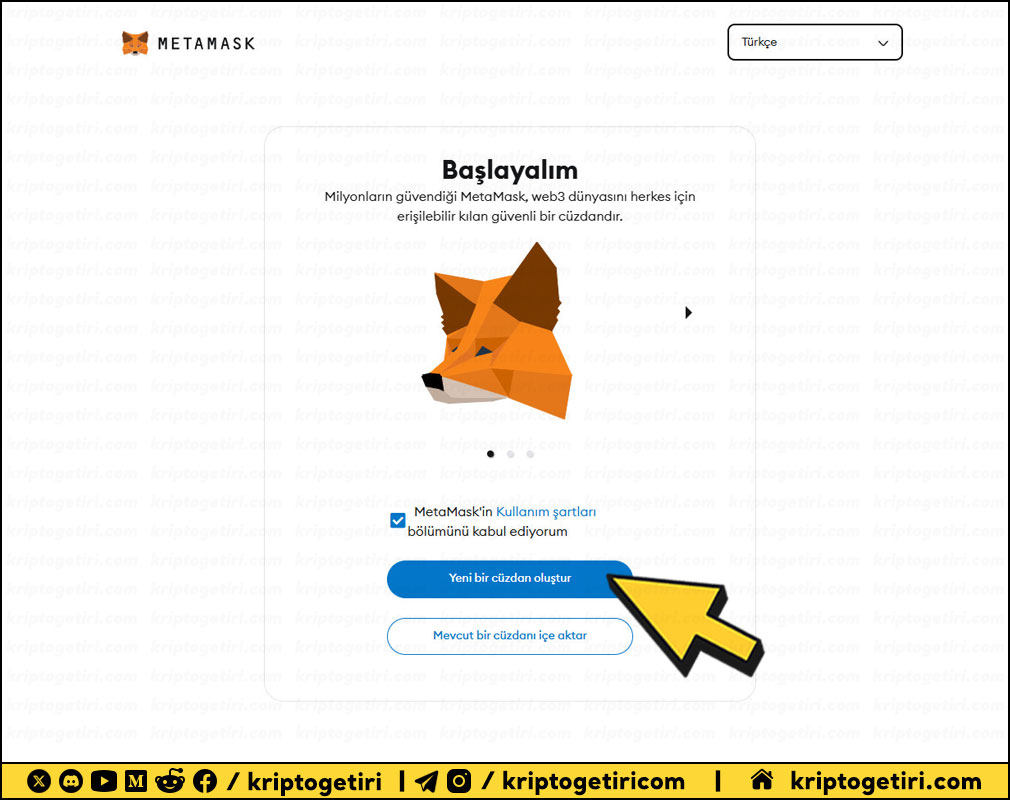 metamask Yeni bir cüzdan oluştur