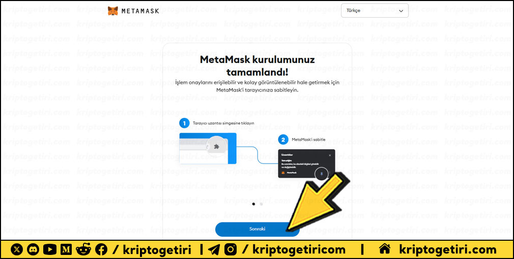 metamask kurulum bitti