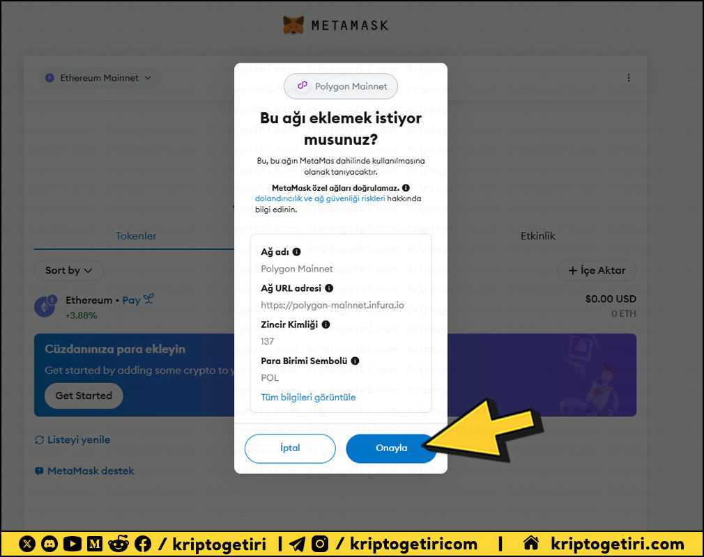 metamask poygon ağını ekleme işlemi