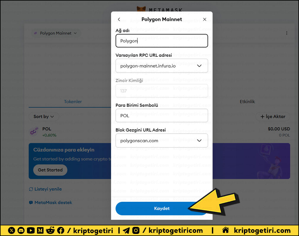 polygon metamask ağ detayları