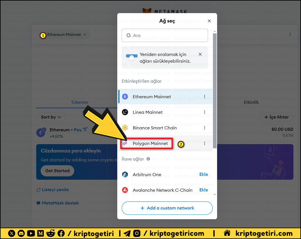 polygon mainnet ağ seçme